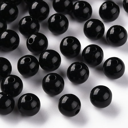 Opaque Acrylic Beads Round Black 8x7mm Hole: 2mm