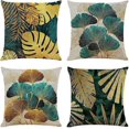 thumbnail image 1 of Throw Pillow Cases Pack of 4 Green and Gold Leaves Cushion Covers 18x18 inch Linen Square Throw Pill, 1 of 5