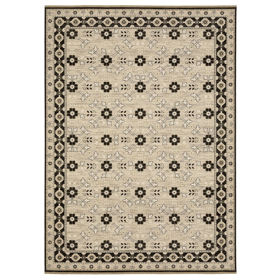 Oriental Weavers Acacia Machine Woven Area Rug - ACA09-7'10" x 10'10" - in Beige/Black - Traditional Style Dining Room, Living Room, Family Room Rug