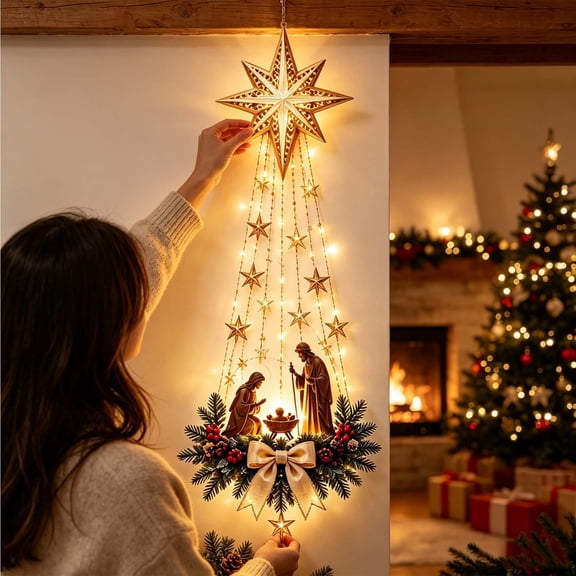 Nativity Scene Wall Decoration Light, 11" LED Religious Christmas Wall Art, Warm Glow Jesus Birth Decor for Home, Prayer Room & Gift