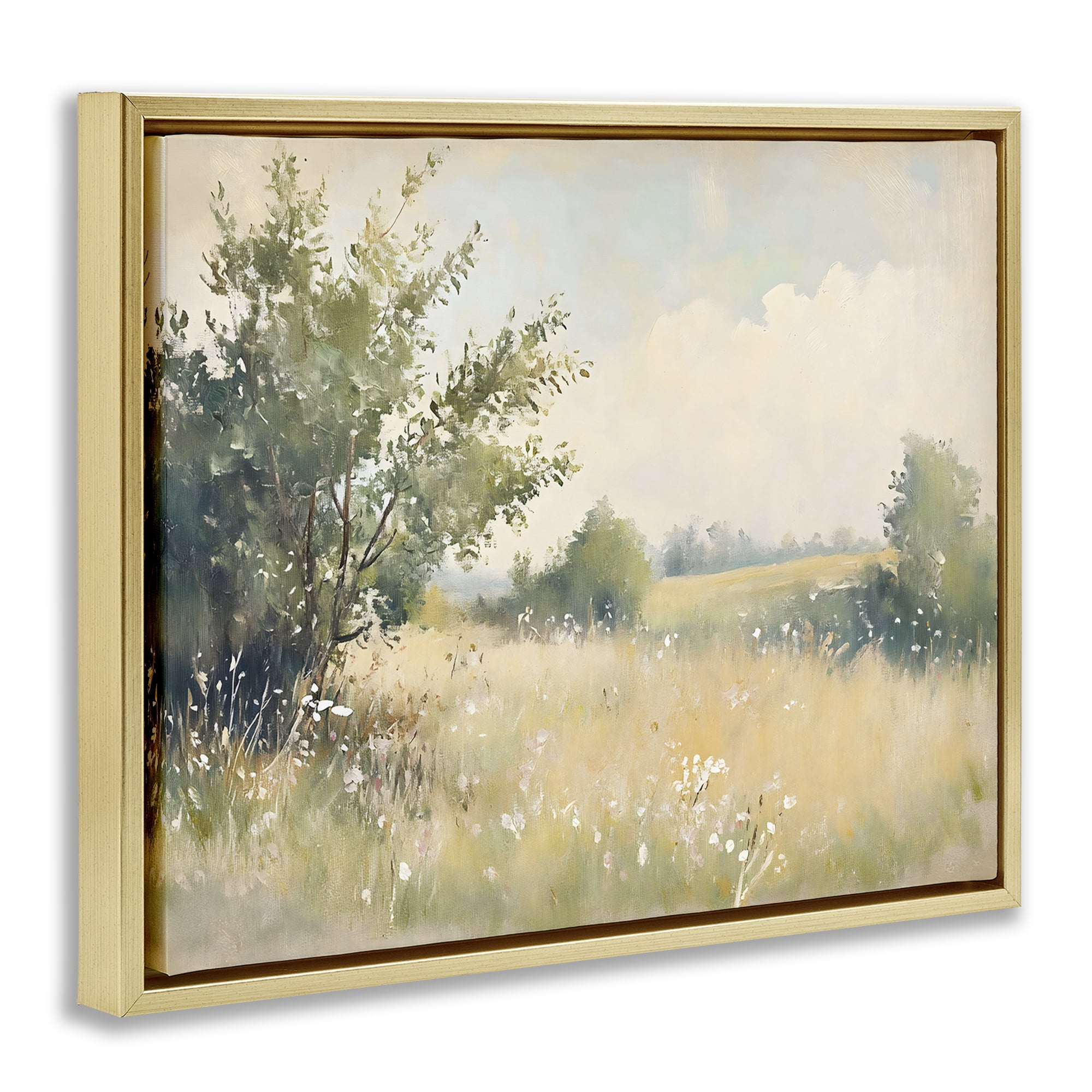 Stupell Industries Summer Meadow in Soft Light Gold Framed Floater Canvas Wall Art, design by Creative Studio