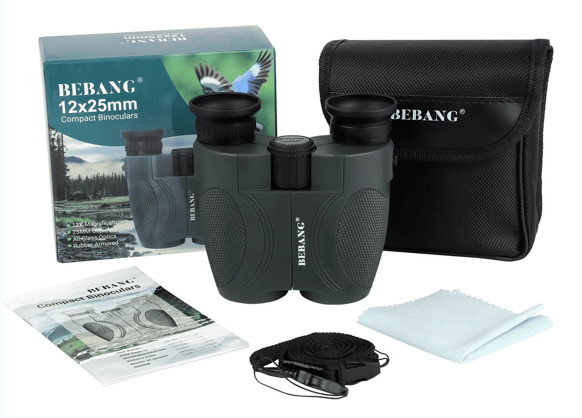 BEBANG 12x25 Binoculars for Kids Adults, BAK4 Lenses Small Binoculars Compact with Low Light Vision, Binoculars for Bird Watching Camping Sports