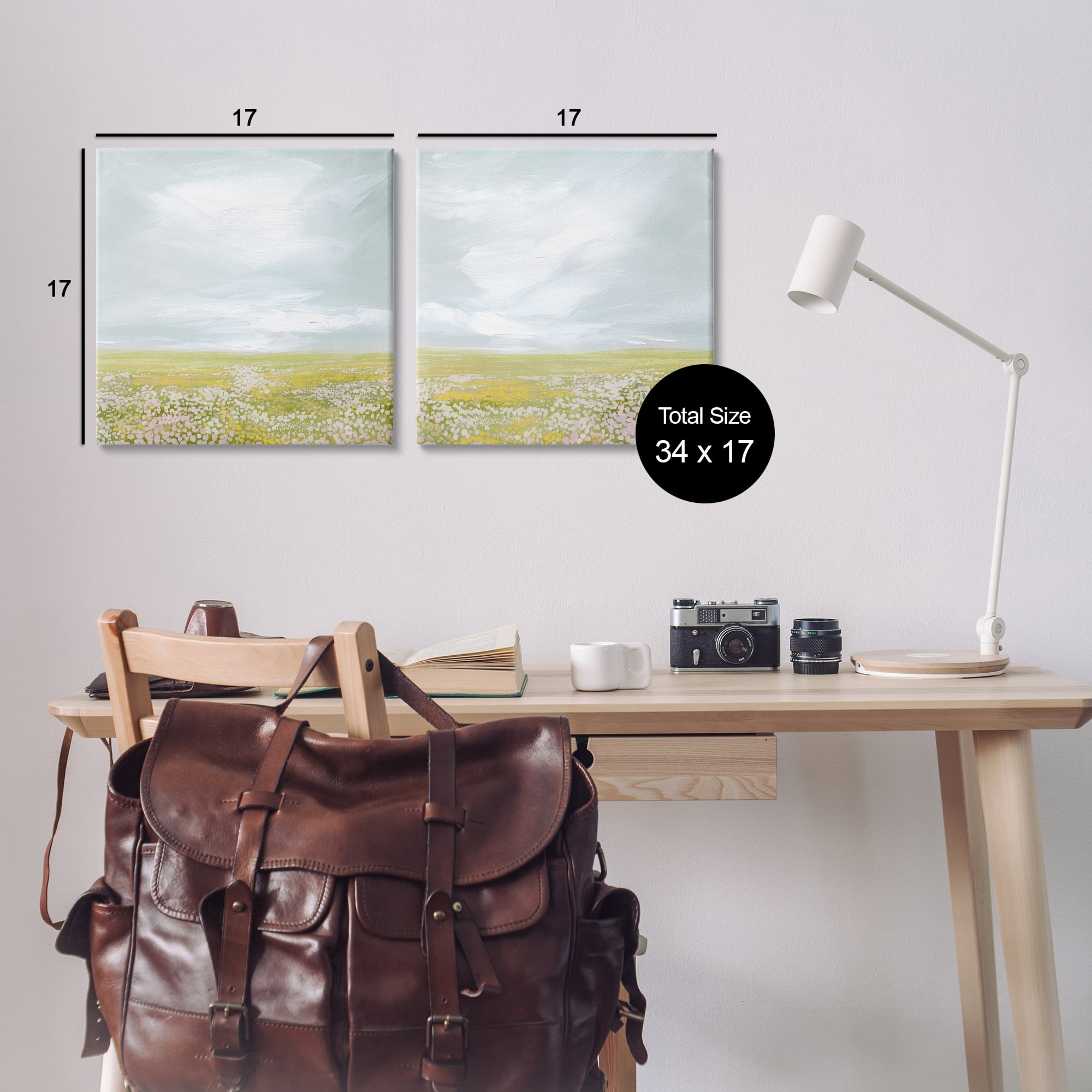 Stupell Industries Flowering Field Wispy Clouds Landscape & Nature Painting Wrapped Canvas Art Print Wall Art, 17 x 17, Set of 2