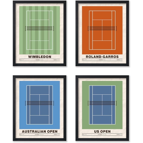 Master 4-Piece Sports Print - Tennis - Sport Tournament Art - Grand Slam Wall Design - US & Australian Open Art - Great Gym, Living Room or Office - 8x10 UNFRAMED Wall Art