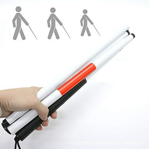 Folding Blind Cane Walking Stick with Red Reflective Tape for The Blind and Visually Impaired People, Walking Cane, 48 inch Non- Aluminum Cane, 1 Pcs