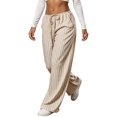 thumbnail image 5 of Kezqiaxn Wide Leg Pants for Women Striped Elastic Waist Drawstring Loose Casual Trousers with Pockets Women's Clothing Khaki XS, 5 of 5