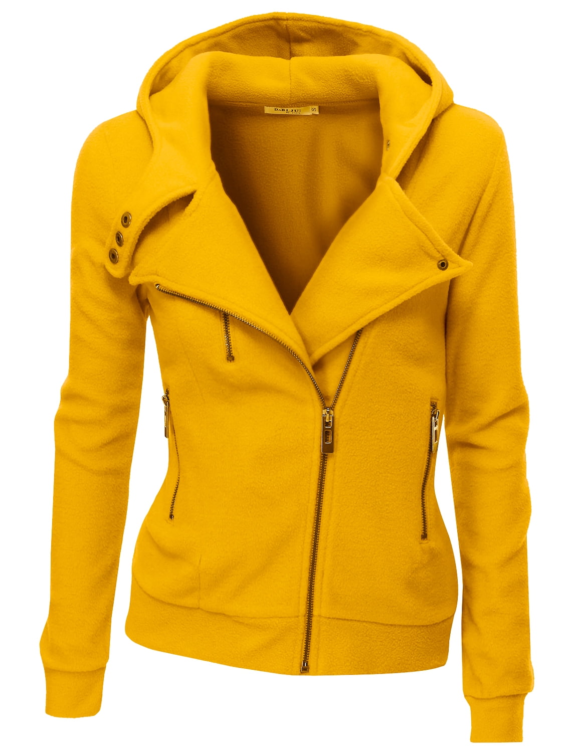 Doublju Fleece Zip-Up High Neck Jacket for Women with Plus Size