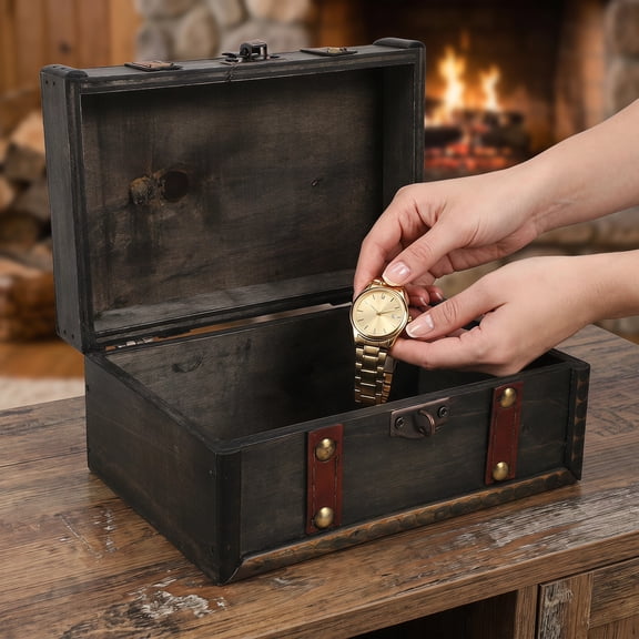 Masteelf Vintage Wooden Box with Hinged Lid Small Decorative Storage Chest for Jewelry Keepsakes and Trinkets Vintage Decorative Wooden Box with lock