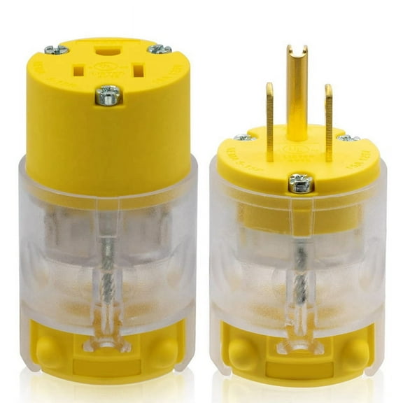 Lighted Straight Blade Electrical Plug and Connector Set 15 Amp 125 Volt NEMA 5-15P 5-15R Wire Grounding US