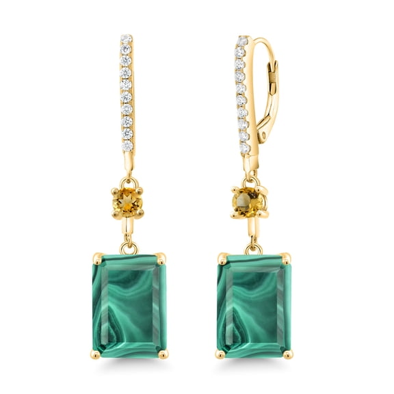 Gem Stone King 20.81 Ct Green Malachite Yellow Citrine 18K Yellow Gold Plated Silver Earrings