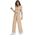 thumbnail image 4 of Unique Bargains Two Pieces Sets Hoodie Top Wide Leg Pants Tracksuit XL Khaki, 4 of 7