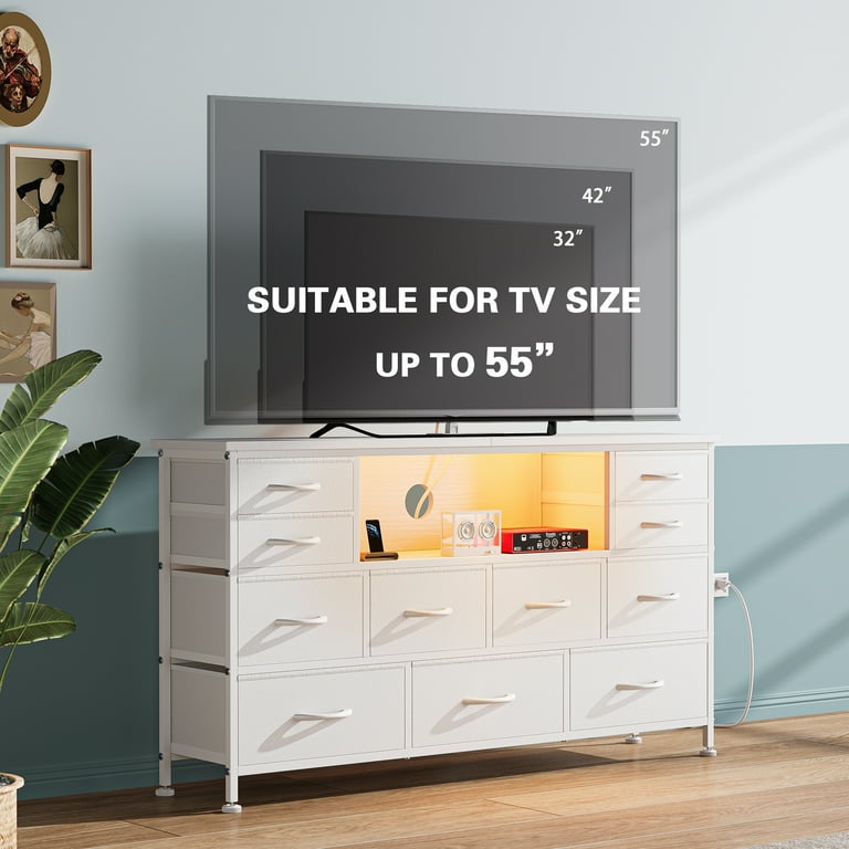 GIKPAL TV Stand Dresser, Chest of Drawers with LED Lights & Power Outlets,  White PU Drawer Dresser for 50" 60" Long TV - Walmart.com