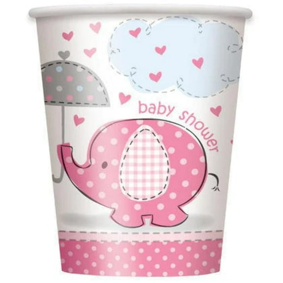 Pink Elephant Baby Shower Paper 9oz Cups, 8ct