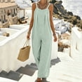 thumbnail image 5 of YYV Overalls for Women Cotton Linen Jumpsuit Casual Round Neck Striped Sleeveless Romper with Pockets for Summer Spring Mint Green XL, 5 of 6
