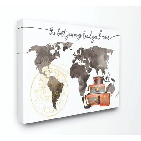 The Stupell Home Decor Collection World Map The Best Journeys Lead You Home Fashion Shoes and Luggage Illustration Canvas Wall (Best Jello Shots In The World)