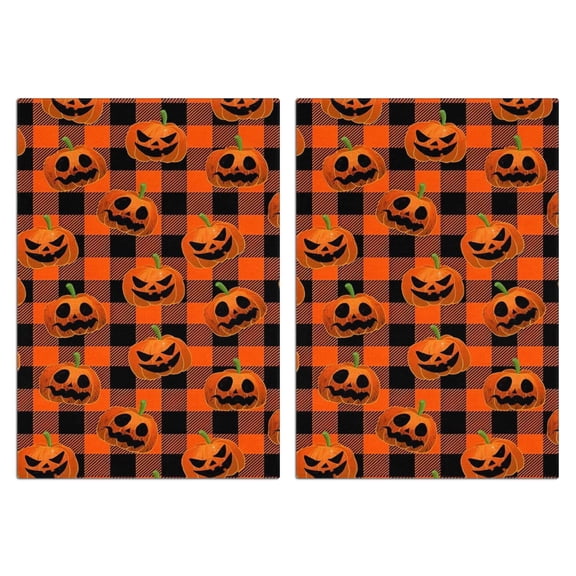 2 Pcs Funny Kitchen Towels,Checkered Pumpkin Halloween Pattern Microfiber Dish Towels,Kitchen Tea Towels,Kitchen Towel Set (18" X 26")