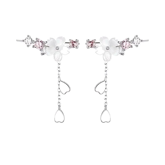 Earrings 925 Silver for Women, Small Rose Flower Earings Cubic Zirconia Helix Cartilage Earring Jewellery Gifts for Women, Earrings with Twisted Long Tassel Piercing Earring