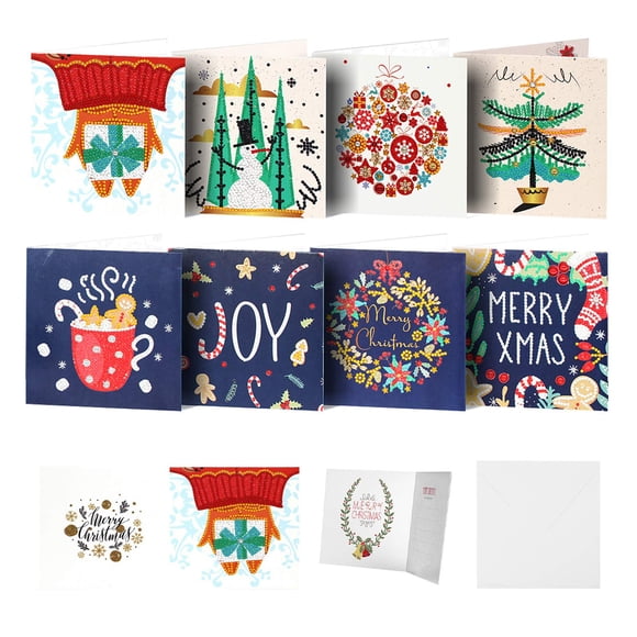 Kit de tarjetas navideñas con pintura de diamantes OWAY, paquete de 8, kit de bricolaje