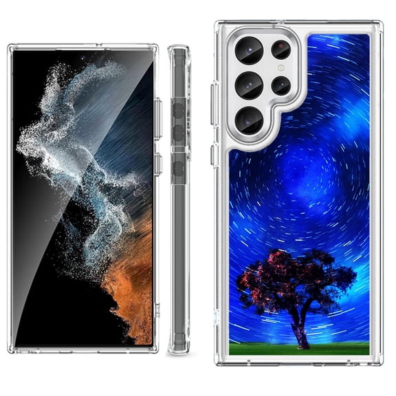Shockproof Bumper Phone Case for Samsung Galaxy S23 Ultra 5G, by OneToughShield ® - Star Trails Tree
