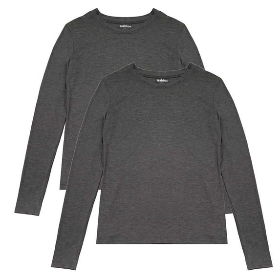 Nabtos Women Modal Long sleeve T-Shirt Underscrub Scoop Neck Basic Top Pack 2 Gray