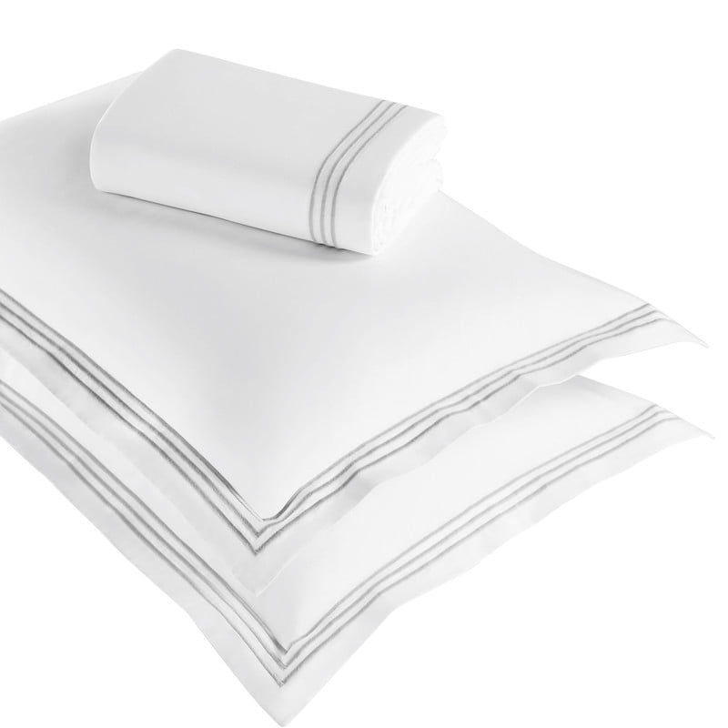 Superior Brandon Embroidered Cotton Duvet Cover Set, Full/Queen, White/Silver