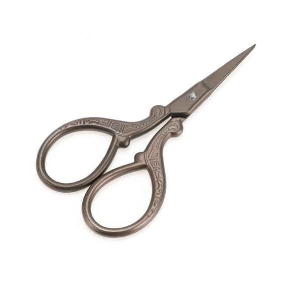 Unique Bargains 1 Pc Women Embossed Scissors Eyebrow Trimmer Scissors For Bathroom Stainless Steel Titanium Tone