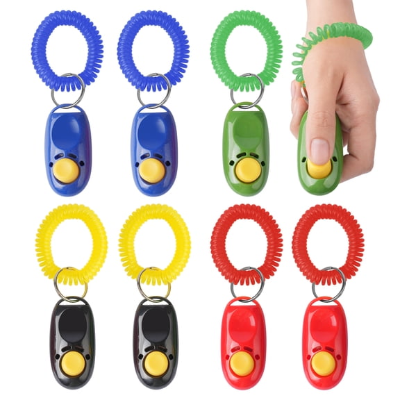 Dog Training Clicker with Wrist Strap, 8 Pack Pet Dog Training Clickers, Puppy Clicker for Obedience Training, Stop Barking & Behavior Training, 4 Colors (Black, Green, Red, Blue)