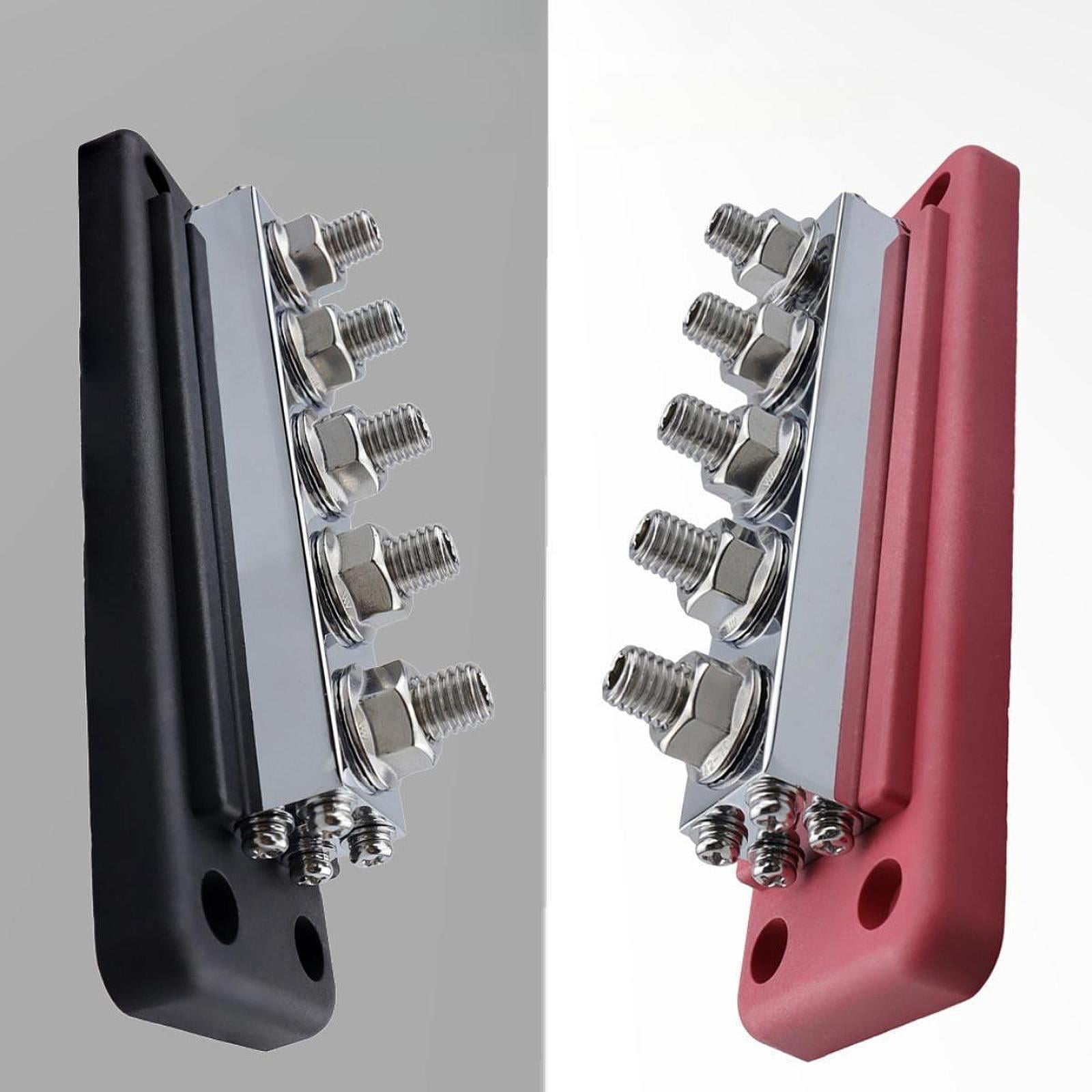 funtasica Bus Bar Power Distribution Block Max 300V 600A Heavy Duty, 5 Post Busbar Terminal Block for Boat, Automotive, RV, Car, Yacht Red