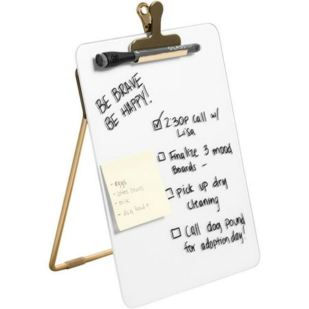 U Brands 8.5"x11.7" Adjustable Glass Desktop Easel with Gold Accents and Marker: Office Supplies & Accessories, Desk Whiteboard