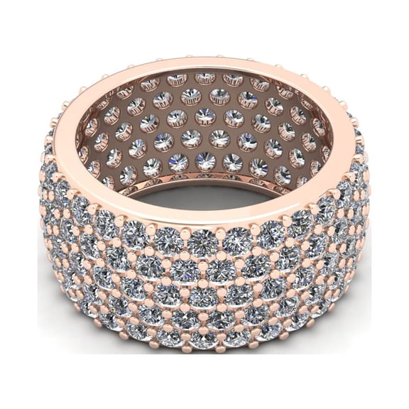 Natural 5.00Ct Round Cut Diamond Wide Pave Women's Anniversary Wedding Eternity Band Ring Solid 18k Rose Gold F VS2