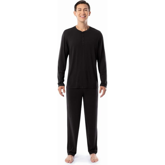 Fruit of the Loom Men's 360 Stretch Long Sleeve Henley Top and Pant Sleep Pajama Set