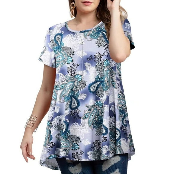 LARACE Blouse Grande Taille pour Femmes à Manches Courtes Chemise Décontractée Tunique Hauts Col en V T-Shirt Chemise Ample
