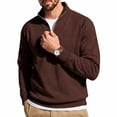 thumbnail image 5 of Men's Quarter Zip Pullover Sweatshirt Zip Long Sleeve Casual Warm Soft Fall Winter Outdoor Top with Stand Collar Coffee M, 5 of 5