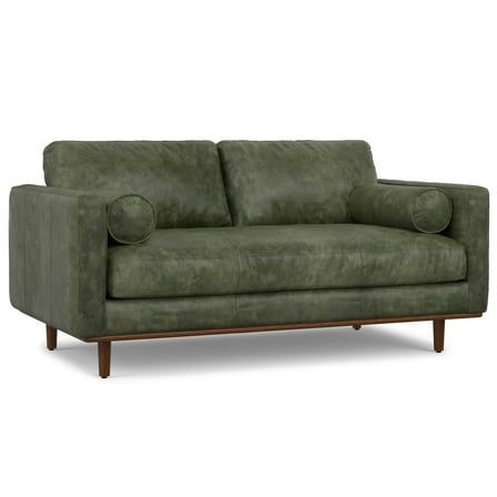 Morrison 72-inch Mid-Century Modern Sofa in Moss Green Genuine Leather