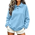 thumbnail image 2 of WQNVRNR Womens Collar Sweatshirt Button Front Fall Casual Loose Fit Kangaroo Pocket Pullover Sweatshirt with Pocket Blue 2XL, 2 of 8