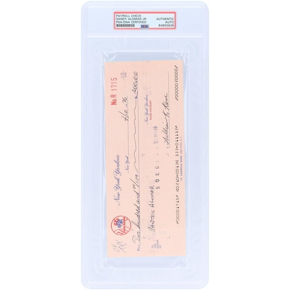 Sandy Alomar Jr. New York Yankees Autographed Check from April 10, 1976 - PSA 84855636 - Fanatics Authentic Certified