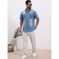 thumbnail image 2 of DARING DIVA Men's Denim Chest Pockets Western Retro Short Sleeve Shirts M Light Blue, 2 of 7