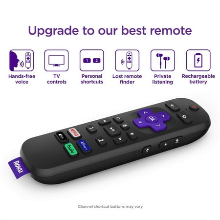 Voice Remote Pro – Rechargeable Remote with TV Controls for Roku Players, Roku TV, and Roku Streambars - Black