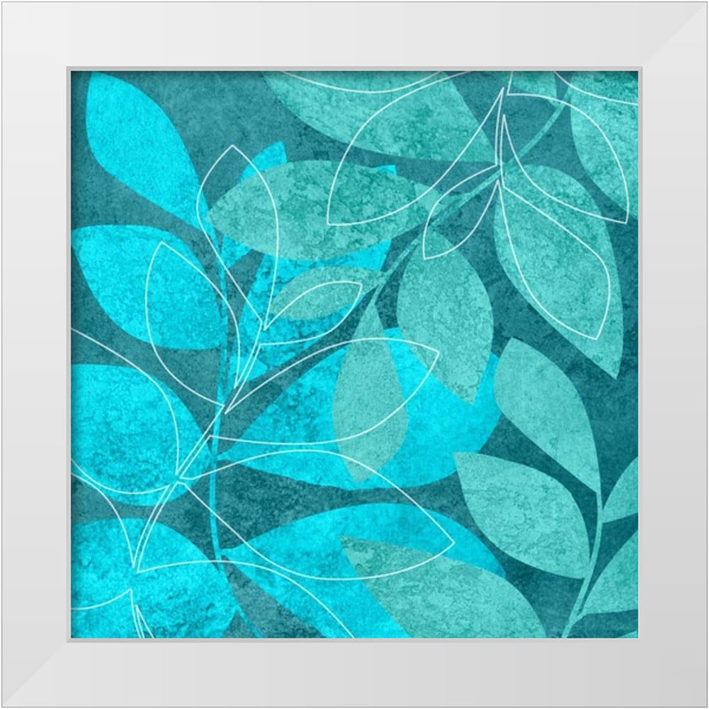 Emery Kristin 12x12 White Modern Wood Framed Museum Art Print Titled - Turquoise Leaves II
