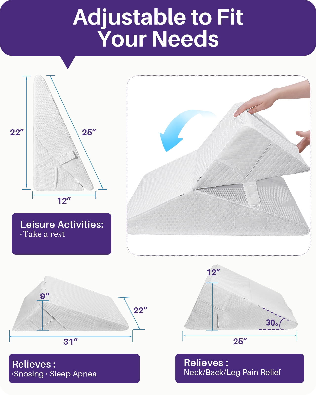 KEKOY Wedge Pillows for Bed, Adjustable Height to 9-12 inches, Pillow Wedges for Sleeping elevation with Washable Jacquard Cover
