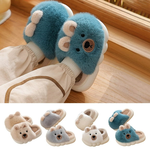 THDHVS Kids Slippers,Boys Slippers,Kid's Boys' Winter Warm Plush Home Cotton Slippers Gray 7-8 Years