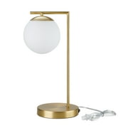 Better Homes & Gardens 17.5" Frosted Globe Desk Lamp with USB Ports, Brass