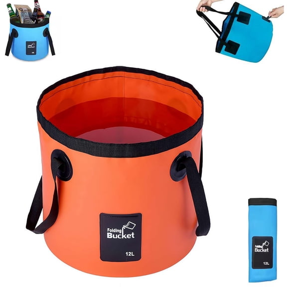 Collapsible Bucket Water Container - Bucket with Handle, 12L Portable Folding Camp Wash Basin for Camping, Fishing, Gardening, Car Washing, and Outdoor Use
