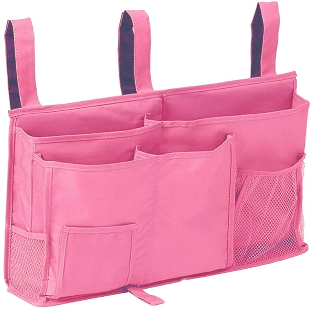 Bolsa de almacenamiento para mesita de noche, soporte para tableta colgante, soporte para botellas, soporte para revistas Rosa
