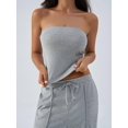 thumbnail image 5 of Women Tube Tops Built-in Shelf Bra Strapless Crop Top Fitted Summer Basic Y2K Going Out Tank Tops Flower Gray XL, 5 of 9