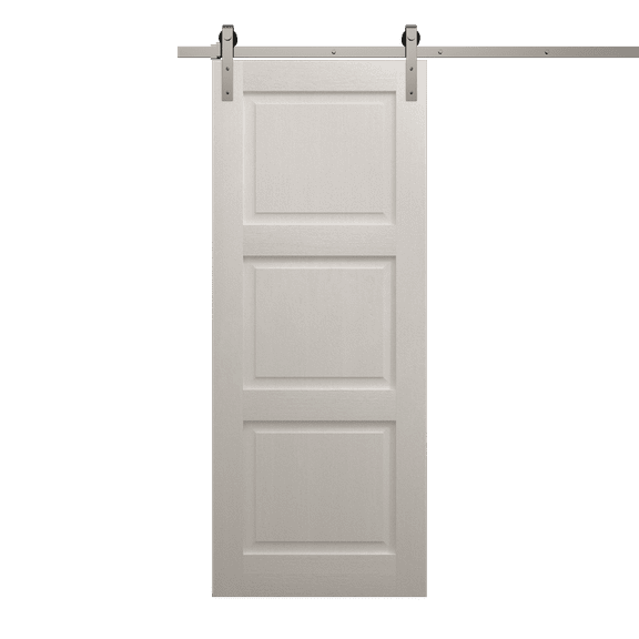 Modern Barn Door 18 x 80 inches | Ego 5010 Painted White Oak | 6.6FT Silver Rail Track Heavy Hardware Set | Solid Panel Interior Doors