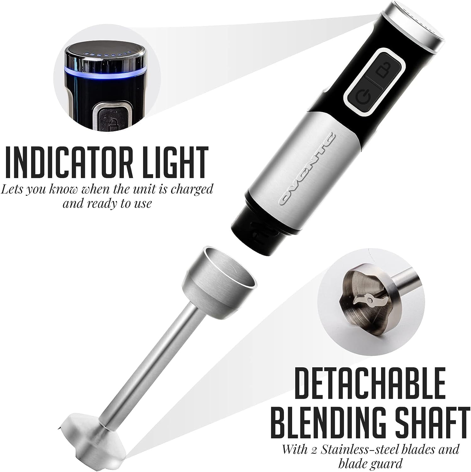 OVENTE Electric Cordless Immersion Hand Blender, 8-Mixing Speed, Rechargeable, New- Black HR981B