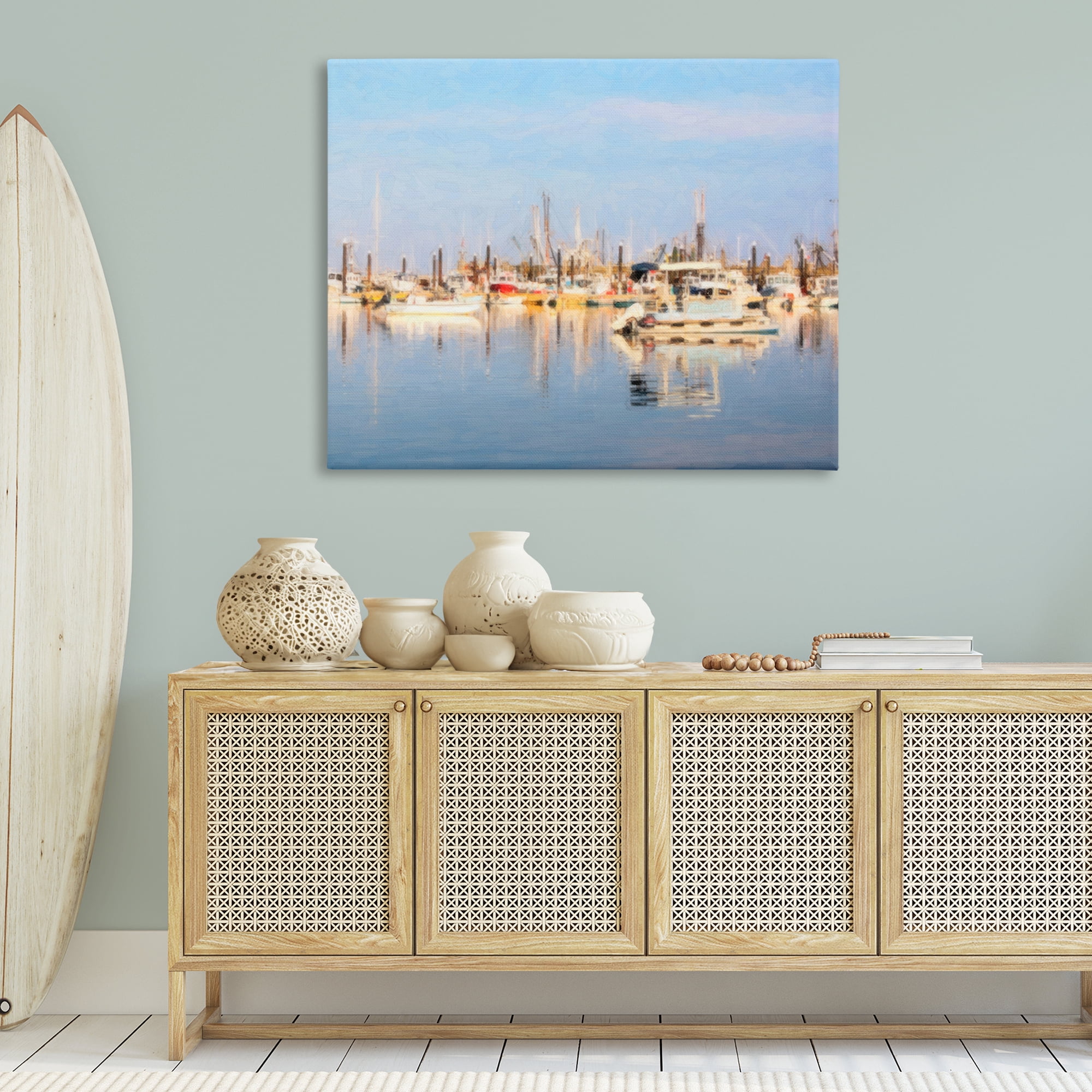 Stupell Industries Blurred Abstract Boat Marina Transportation Painting Wrapped Canvas Art Print Wall Art, 48 x 36