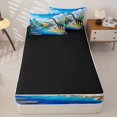 thumbnail image 4 of Metsweet Dino Brachiosaurus Zipper Full Size Comforter Sets with Fitted Sheet and 2 Pillowcases for Boys, Cartoon Jungle River Animal Zipper Bedding Set, Green Blue Brown,4pcs,Black Reversible, 4 of 6