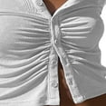 thumbnail image 3 of PENGXIANG Women Close-fitting Blouse Solid Color Turn-down Collar Long Sleeve Crop Tops, 3 of 5